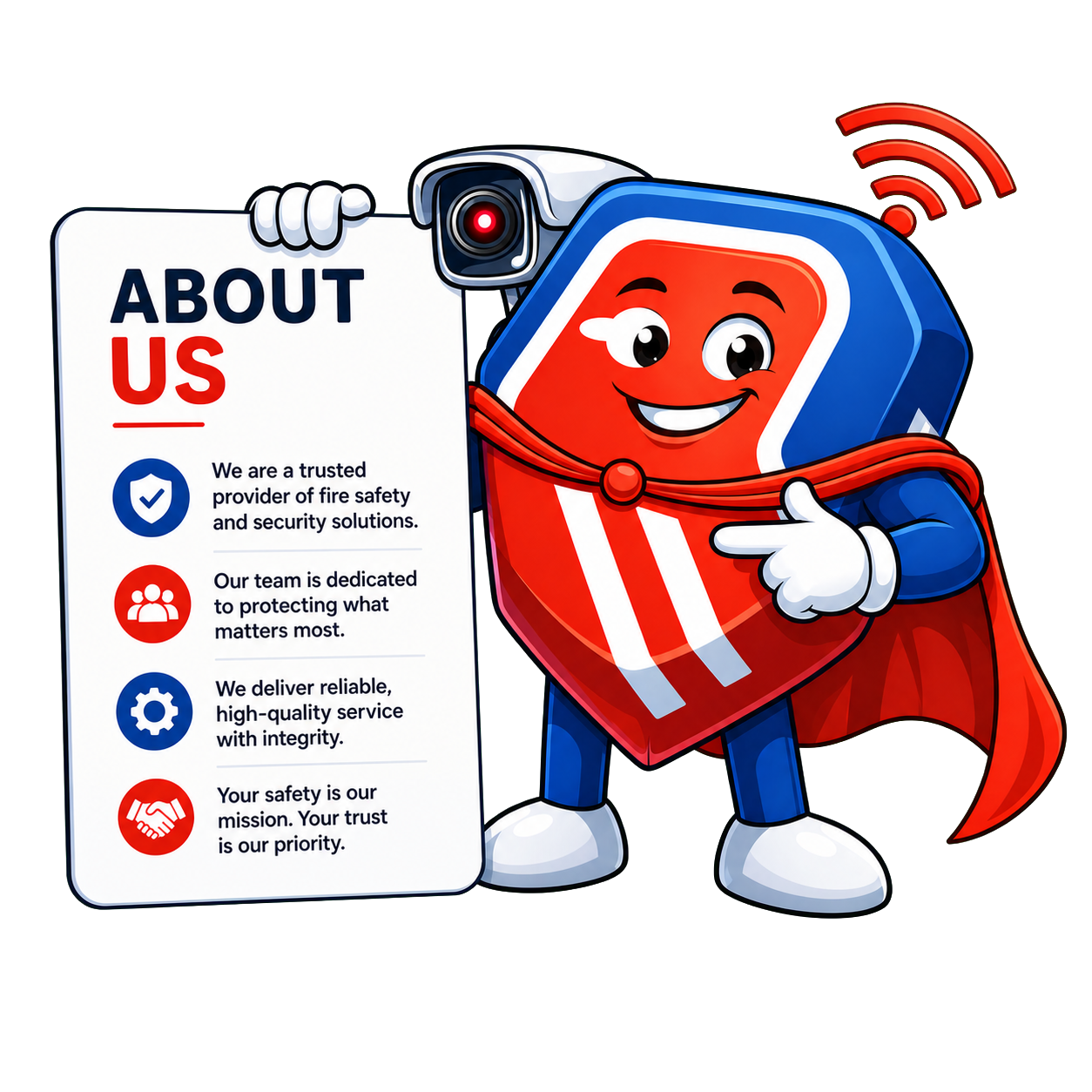 Millennium Fire and Security mascot presenting our company values